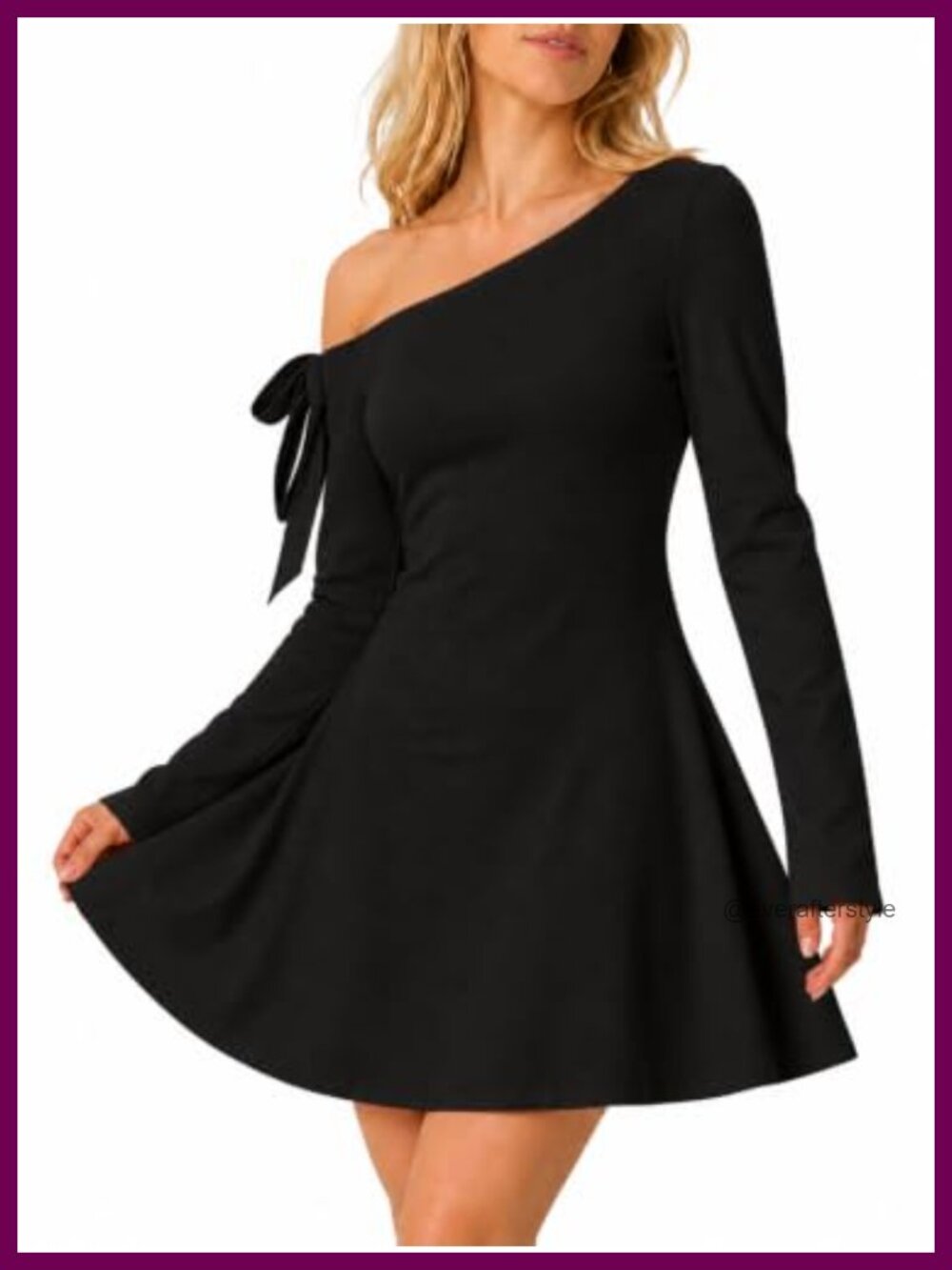 Womens One Shoulder Mini Dress Long Sleeve A Line Bow Tie Party Dress